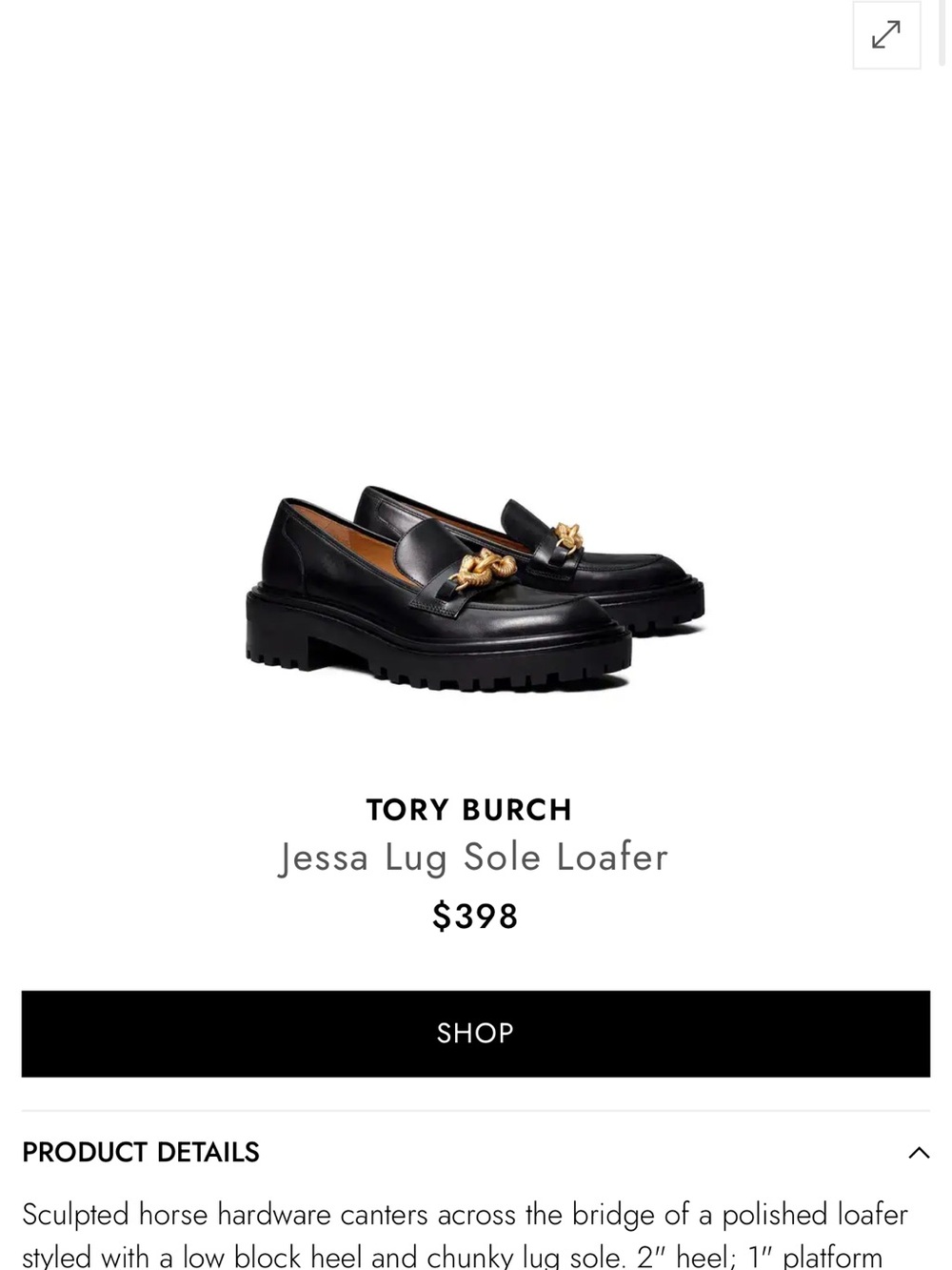 Tory Burch Black Leather Lug Sole Loafers with Gold Hardware 9.5